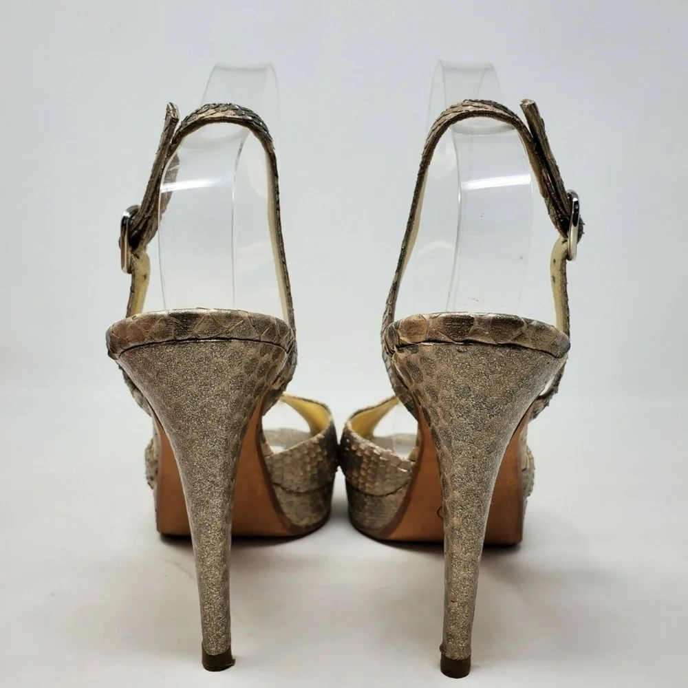 Ralph Lauren Snake Print Buckle Metallic Heels